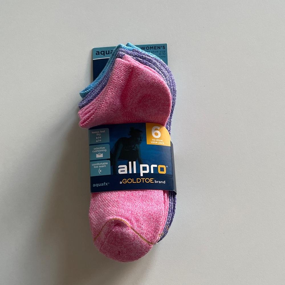 GOLDTOE All Pro Socks No Show 6 Pair Pack AquaFX